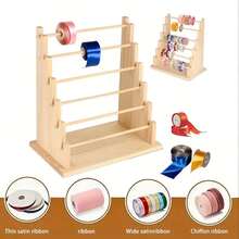 1 pezzo Organizer verticale da tavolo in legno per fili, portabobine per cucito, confezione regalo, nastri e filati, forniture per hobby, accessori per capelli, con portabobine, portanastri, organizer per nastri di carta, espositore per forniture da cucito, portaoggetti multifunzione per gioielli, organizer per accessori per capelli, adatto per stanza hobbistica fai-da-te, panificio, fiorista e uso domestico quotidiano - Multicolore - Visualizzare 2