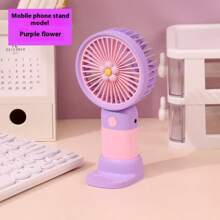 1 pezzo Ventilatore portatile mini alla moda con motivo a fragola, fiore e frutta, multifunzionale come supporto per telefono, ricaricabile USB, regalo a tema cartoni animati, accessorio essenziale per rinfrescarsi all'aperto