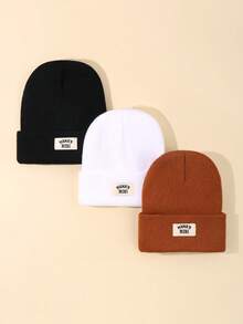 3 件装婴儿冬季帽子舒适针织帽，适合男婴和女婴，柔软幼儿帽 - 彩色 - 查看 23