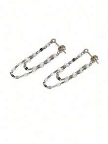 1 Pair Fashionable 925 Sterling Silver Double Layer Tassel Circle Earrings, Elegant Jewelry Gift For Women, Party, Commute, Friends, Couples