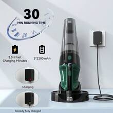 TEODVHandheld Vacuum Cordless Strong Suction Car Vacuum Cleaner With LED Light Long Runtime Hand Vacuum Cordless Rechargeable Hand Held Vac With Charging Base For Home Car Pet Office Car Accessories