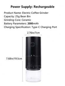 1 buah Penggiling Kopi Elektrik dengan Pengaturan Kehalusan Eksternal yang Ditingkatkan, Mesin Biji Kopi Otomatis, Mesin Kopi Isi Ulang 2000mAh, Penggiling Inti Keramik Profesional dengan 38 Tingkat Pengaturan Kehalusan dan Kasar Eksternal - MultiWarna - View 5