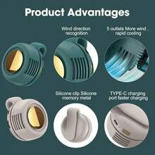 Portable Silent Mini Bladeless Fan Clip-On, USB Rechargeable Hands-Free Fan, 3 Speed, 900 MAh Battery, Wearable Waist Collar Fan For Outdoor, Office, Travel, Hiking Camping - 杏色 - 查看 7