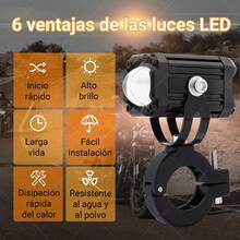 2pzs Faros De Lupa Estrobo Para Moto Led Auxiliares 4 Modos - Negro - Ver 3