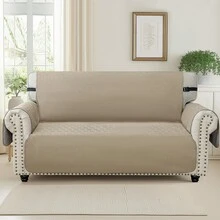 YSTYLE Vỏ bọc ghế sofa 1/2/3/4 chỗ có tay vịn, Vỏ bọc ghế bành đa năng, Vỏ bọc ghế sofa chống trượt, Vỏ bọc ghế sofa chống trầy xước, Vỏ bọc ghế sofa chống bẩn, Tấm bảo vệ ghế sofa cho mèo và chó - Màu Khaki - Xem 2