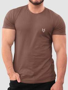 Unisex Basic Wolf Print T-Shirt 100% Cotton Comfortable Premium Casual Style - 鏽棕色 - 查看 1