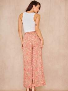 Gerade bedruckte Hose All Over Floral Print Bohemian Taschen Nein - Korallenrosa - Übersicht 5