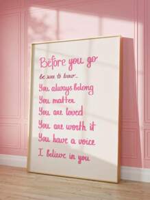 1pc Preppy Y2K Dorm Affirmation Poster, Decor Dorm Room Sign Graduation Gift, Positive Quote Wall Art For College Room Decor, Pink Canvas Print, Motivational Wall Decor For Bedroom, Classroom, Dorm Essentials, Dorm Essentials College Room