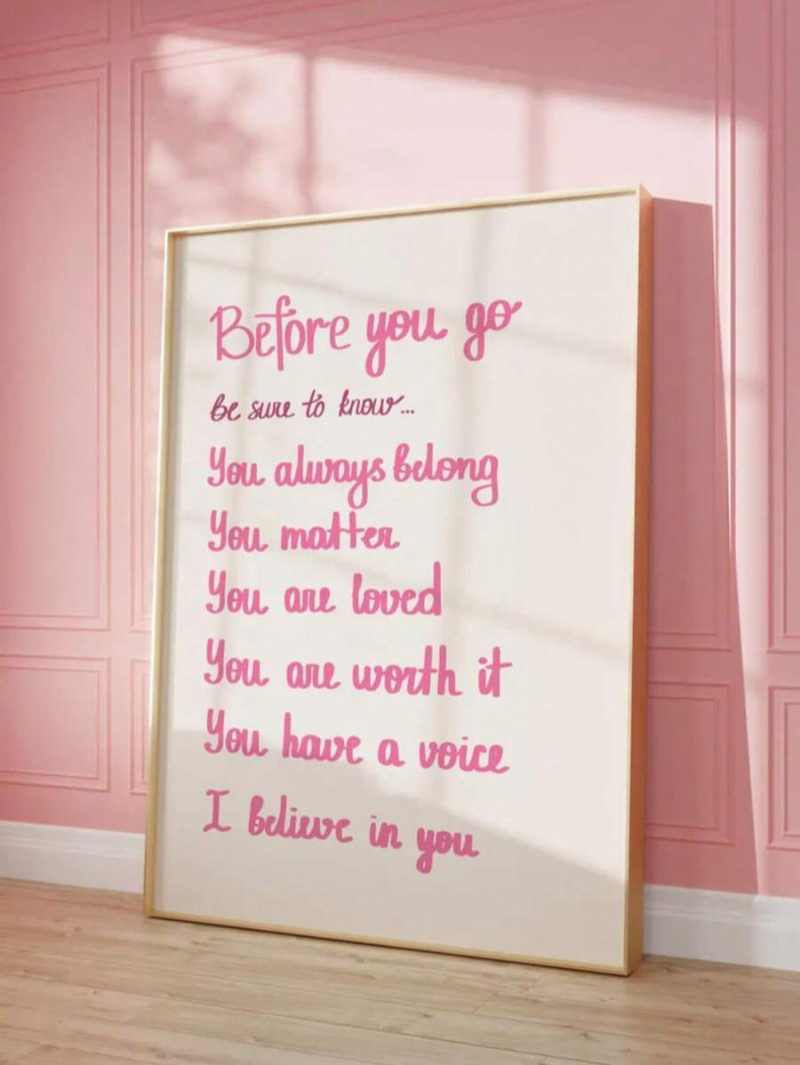 1pc Preppy Y2K Dorm Affirmation Poster, Decor Dorm Room Sign Graduation Gift, Positive Quote Wall Art For College Room Decor, Pink Canvas Print, Motivational Wall Decor For Bedroom, Classroom, Dorm Essentials, Dorm Essentials College Room
