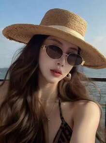 JUNCTURE نظارة أنيقة معدنية بإطار صغير بتصميم بيضاوي للنساء، نظارات أنيقة للسيدات، إكسسوارات شاطئية للنساء، نظارات شمسية أساسية للملابس النسائية الكاجوال والرسمية في فصلي الخريف والشتاء، هدايا بتصميم بيضاوي