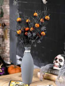 1/2/3pcs Halloween Branch Flashing Artificial Branch With Pumpkins Berries Black Vase Haunted House Gothic Floral Decoration Fake Berry Stem Vase For Home Indoor Party Vase Arrangement Decoration