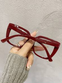 1 Kính gọng vuông PC màu đỏ tía đơn giản cho nữ, tròng kính trong suốt, thích hợp đeo hàng ngày, giải trí và chụp ảnh - Nhiều màu - Xem 2