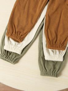 3pcs Baby Boy Corduroy Button Decor Casual Double Pocket Pants Set, Multi-Color - Multicolor - View 9