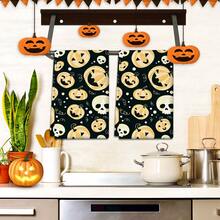 2/4 Pcs Set, Dish Towels, Pumpkin Face Print Microfiber Modern Absorbent Cloth, Halloween, Cooking And Baking Tea Towels, Printed Dish Cloths, Cleaning Towels, Hand Towels, Super Soft And Highly Absorbent, Gift For Neighbors, Moms, Friends, Birthday, Halloween, Housewarming, Kitchen Decor, Household Essentials