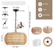 18 Inch Farmhouse Pendant Light With Adjustable Height, Boho Woven Jute Rope Hanging Ceiling Light Fixture, E26 Base, 60W Max, Compatible With Flat, Vaulted, And Sloped Ceiling (Bulb Not Included) - 5-light - View 2