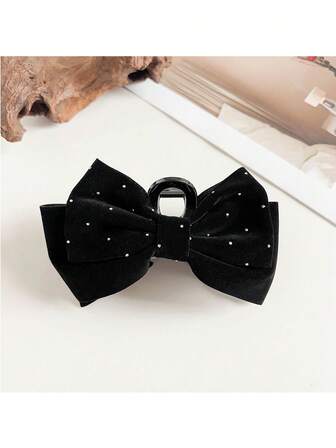 1 件女式天鹅绒水钻大号双蝴蝶结发夹，优雅甜美时尚，适合学校、派对、芭蕾、日常佩戴时尚发饰优雅发夹秋冬度假装女士