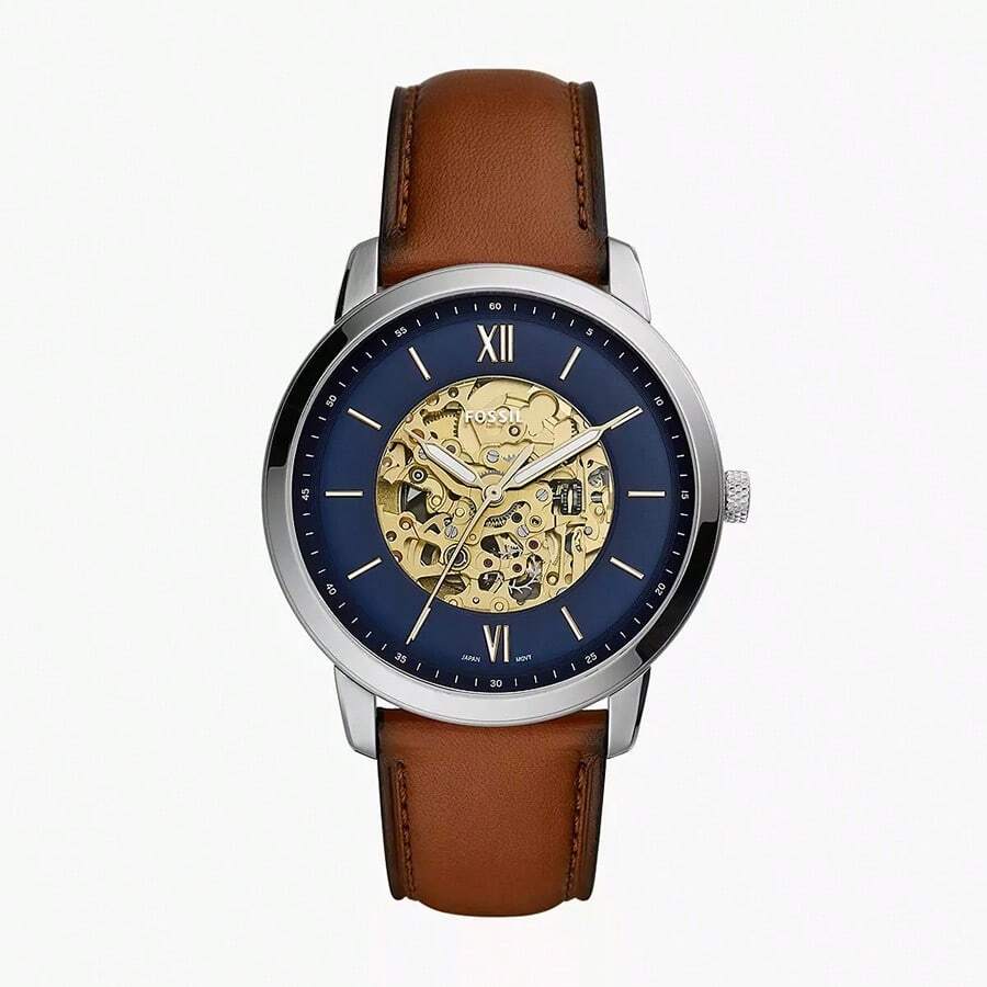 Fossil Neutra Fashion Automatic Watch For Men ME3160 Blue Round Dial And Brown Leather Strap Casual Watch Suitable For Daily Business Wear Ideal Birthday Gift For Men Boyfriend Father