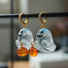 1 Pair Charming Halloween Pumpkin Hoop Earrings - Cute Resin Jewelry For Women, Suitable For Parties And Gifts