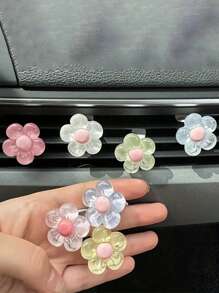 Women's Car Accessories - Floral Air Vent Clip, Decorative Car Interior Accessories In Various Colors With Transparent Floral Design