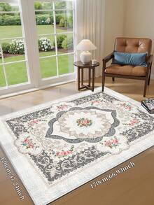 Tapete bege de 1 peça, estilo retrô europeu, lavável, antiderrapante, de lã sintética, 1160g/m², para sala de estar, quarto, cozinha, escritório, entrada