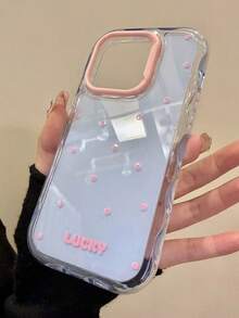 1pc Minimalist Summer Polka Dot Solid Color Wavy Frame Jelly Phone Case Compatible With Iphone 16 Pro Max/IPhone 15/Korean Style Women New 14/16/16 Pro/15 Pro/13/12/11, Anti-Drop Protective Cover Waterproof Shockproof Scratch Resistant - Baby Blue - View 2