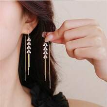 1 对闪亮锆石优雅吊坠耳环，搭配闪亮流苏设计，适合日常佩戴、派对、休闲和约会装扮配饰 - 金色 - 查看 1