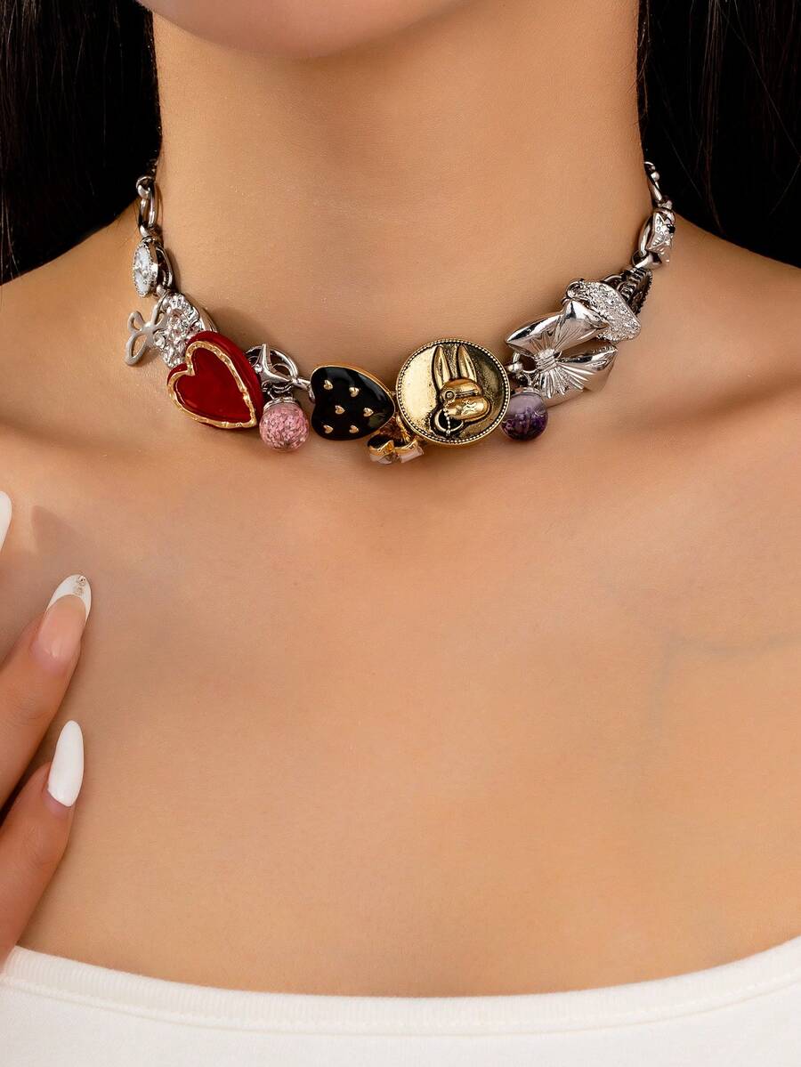 1 pieza Nuevo collar de cadena minimalista de estilo europeo y americano con múltiples elementos, collar gargantilla para mujeres - Multicolor - Ver 1