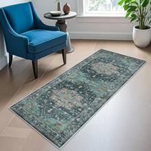 Alfombras de área de 9x12 para sala de estar - Grandes alfombras bohemias resistentes a las manchas con respaldo antideslizante, diseño vintage para dormitorio, beige/marrón, decoración del hogar - Verde azulado - Ver 3