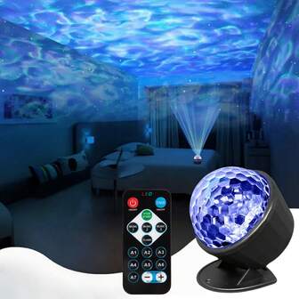 Water Ripple Projection Night Light, With Remote Control, USB Type, Simple Geometric Shape Projection Lamp, Suitable For Family Gatherings, Dance Parties, Birthday Parties, Karaoke Activities, Santa Claus Gift Sets, New Year's Eve, Halloween And Christmas Decorations.