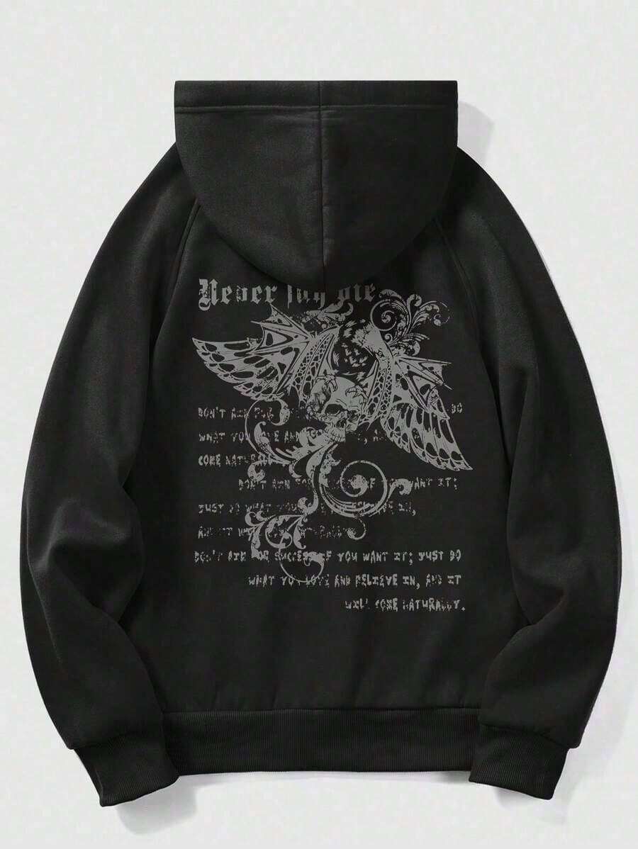 Sweatshirt Cold Weather Top Skull Never Say Die Premium Tracksuit Streetwear Jacket Casual Coat - 黑色 - 查看 1