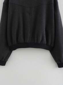 Áo khoác bomber nữ màu đen dáng rộng, cổ đứng, tay dài, kiểu dáng thường ngày, có túi và cúc phía trước, thích hợp cho mùa xuân và mùa thu. - màu đen - Xem 11