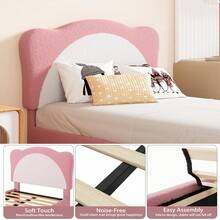 Twin Size Bed Frame For Kids,Upholstered Twin Bed Frame With Adjustable Chic Scallop Headboard, Cute Velvet Princess Platform Bed For Girls/Kids, Solid Wood Slats Support, No Box Spring Needed - Pink + White - View 6