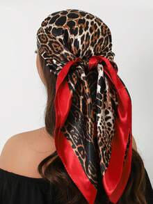 波西米亚风 1 件 90 厘米女士豹纹印花方形围巾，休闲防晒头巾和颈巾，适合夜间裹胸、睡觉和日常佩戴，可作为方形围巾、头巾、头巾或头巾上衣佩戴