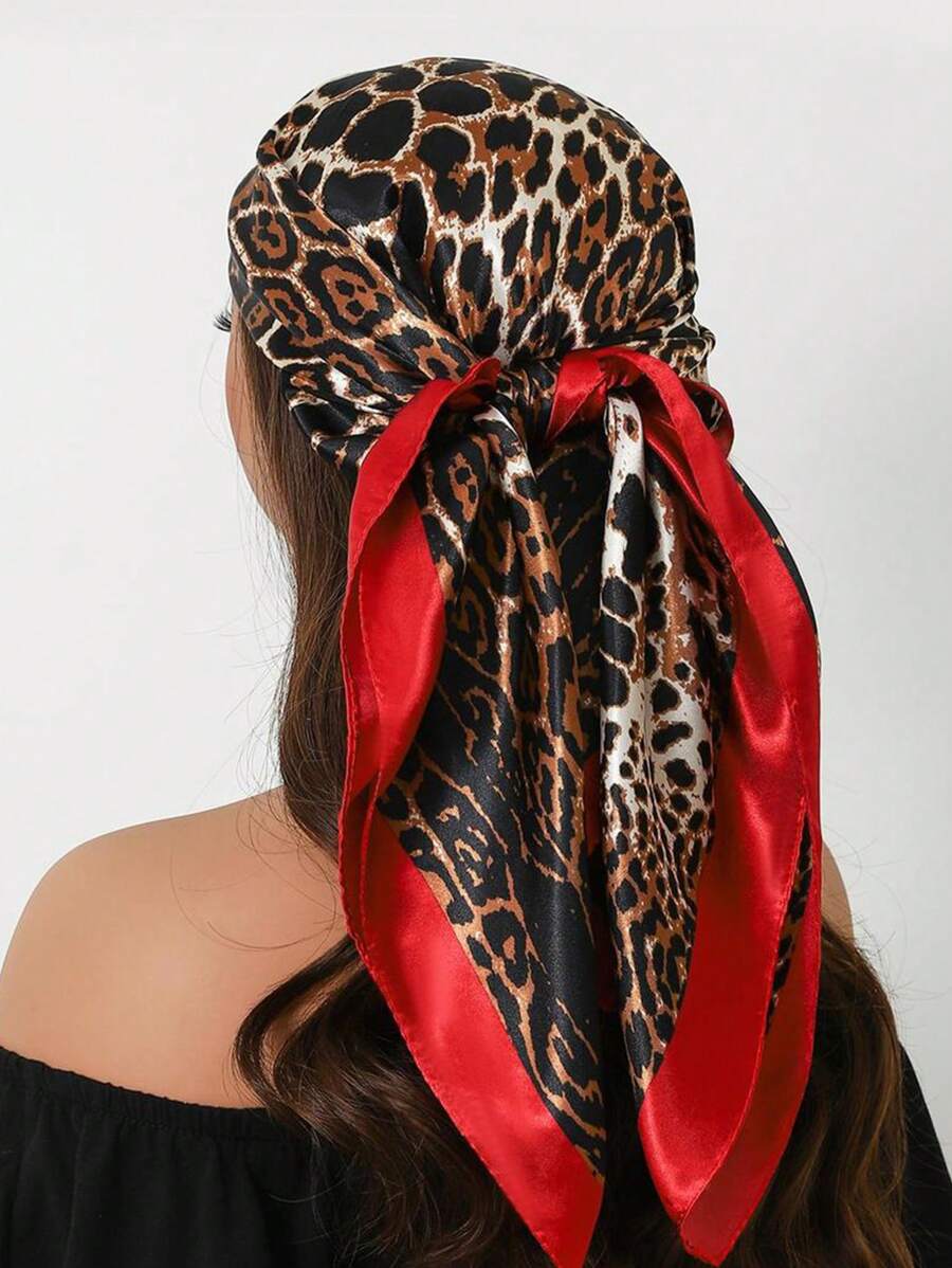 波西米亚风 1 件 90 厘米女士豹纹印花方形围巾，休闲防晒头巾和颈巾，适合夜间裹胸、睡觉和日常佩戴，可作为方形围巾、头巾、头巾或头巾上衣佩戴
