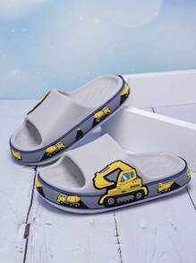 Pantofole da casa leggere e morbide con decorazione di escavatore, antiscivolo e comode, adatte per l'estate, per ragazzi
