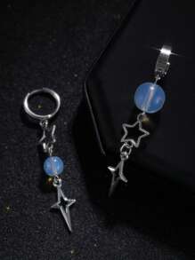 1 Pair Y2K Punk Star Earrings For Women Fashion Korean Jewelry Accessories Gift Protein Crystal Asymmetrical Star Pendant Gothic Ear Hooks