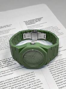 TOMI Classic Business Men's Watch Set, Plastic Strap, Matte Oil Quartz Watch, Fashion Men's Watch Set, Suitable For Daily Life, Holiday Gifts, Father's Day Gifts - Green - View 2