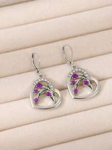 1 对银郁金香耳环紫色郁金香花吊坠耳环 - 纯银手工耳环，适合女士