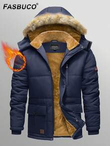 KEFITEVD Men's Winter Jacket With Hood Water-Repellent Windproof Thick Parka Winter Coat - Navy Blue - View 1