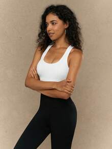 Yefecy 无缝运动文胸健身上衣高强度内衣跑步训练瑜伽文胸减震罗纹健身瑜伽短款背心白色春季 - 白色 - 查看 5