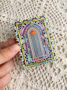 1pc Vintage Moroccan Window Floral Pattern Stamp Shaped 3D Floral Embossed Gold Foil Refrigerator Magnet, Suitable For Home Decor, Daily Use And Holiday Gifts