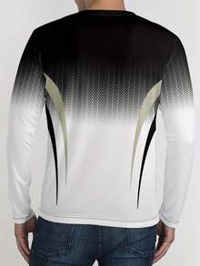 男士休闲运动 3D 印花长袖上衣 - 黑白设计，透气涤纶，圆领 - 可机洗 - 彩色 - 查看 2
