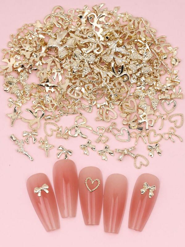 50/100pcs Mini Y2k Bow Star Mans Randomly Mixed Nail Accessories DIY Nail Supplies Nail Decoration
