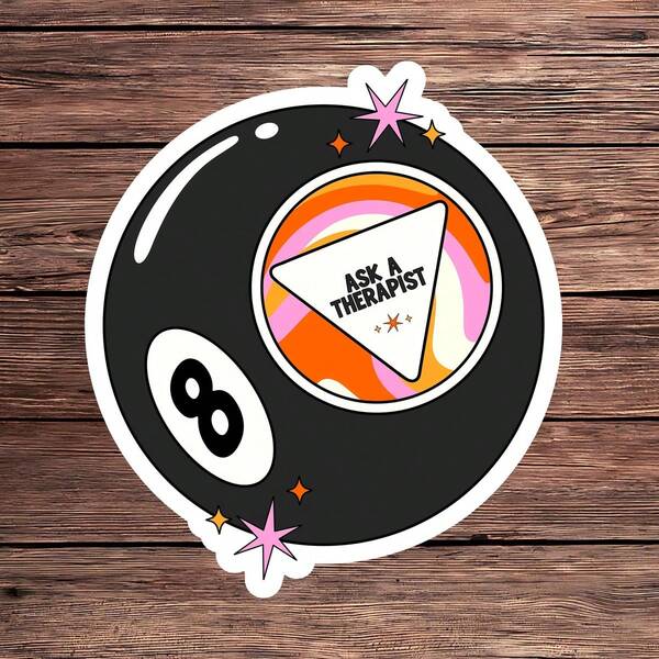 1 Stück Magic Eight Ball "Frage einen Therapeuten" wasserfester Vinyl Aufkleber, lustiger Humor zur psychischen Gesundheit Aufkleber, glänzender Laptop, Wasserflasche, Tagebuch, E-Book-Reader Dekor, Selbstfürsorge Bewusstseins-Kuriosität Geschenk für Studenten & Freunde, psychologisches Wellness-Unterstützungs-Accessoire