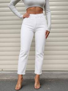 Women's Frayed Hem Skinny Straight Tapered Leg Jeans, Cigarette Pants, Fall Clothes - White - View 4