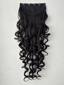 26-28 Inch V-Shaped Clip-In Hair Extensions, Black, Natural Wavy Curly, Synthetic Fiber Wig, Suitable For Women's Daily Use - Black - View 8