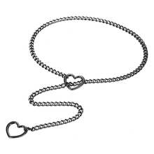 Womens Heart O Ring Slip Cuban Chain Choker Necklace Stainless Steel Lariat Y Collar Punk Jewelry - 槍黑色 - 查看 1