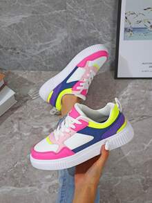 Comfortable Versatile Women Shoes, Ladies Low-Top Lace-Up Multicolor Sneakers, Outdoor Casual Shoes, Non-Slip Breathable Skateboard Shoes - 多色 - 查看 2