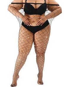 1件大码水钻渔网袜，秋冬抓绒渔网袜，水钻打底裤，性感闪亮马镫裤袜，适合派对、演出、音乐节。渔网袜弹性极佳，也适合超重人群。
