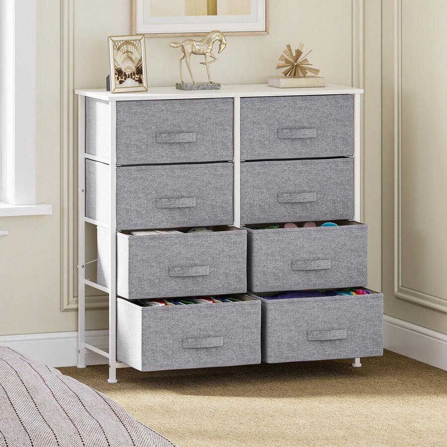 Bedroom Chest Of Drawers, Storage Unit With 8 Fabric Drawers And Metal Frame Storage Organizer For Cloth Towel Wardrobe Toys - Grey - View 1